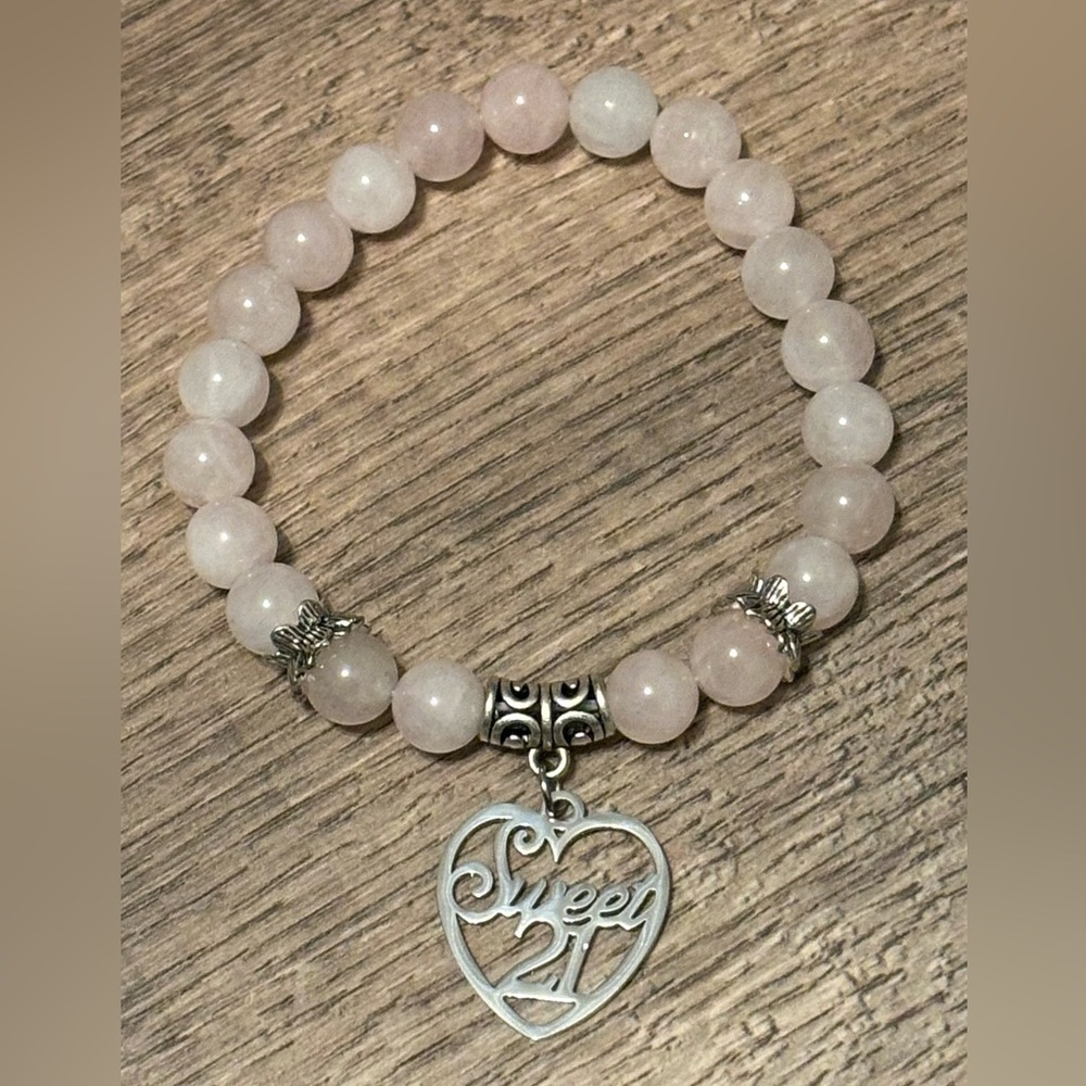 Pastel pink Sweet 21‎ birthday beaded bracelet
